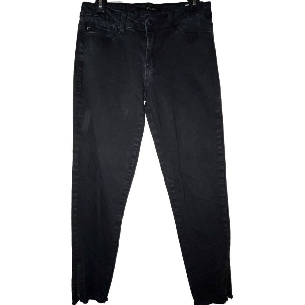KanCan Women's Mid Rise Ankle Zipper Black Skinny Jeans KC6051BK Frayed Hem Read